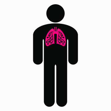 Man and lung disease. Sick colds. Coronavirus (ChOVID-19). Bronchitis. Colds. Illustration of human lungs. Vector icon.
