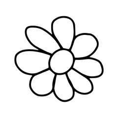 Single Doodle flower.Outline drawing by hand.Black and white image.Monochrome drawing.Botanical illustration.Stylized flower.Vector.
