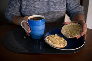 a person having a simple breakfast