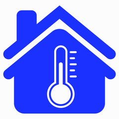 House and thermometer icon. Illustration of the temperature in the house. Weather station. Temperature sensor. Vector icon.
