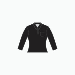 Black collared shirt long sleeve with pocket icon - slim fit or woman cloth - for production clothing, advertisement, apparel textile use