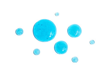 Texture of hyaluronic acid, serum gel. Transparent smear of gel isolated on white background