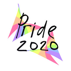 Pride 2020  hand letterig. Vector illustration on white background.Pride month. LGBTQ tolerance day card. Doodle design elements for wallpaper, fabric, wrapping, apparel. For cards, posters, decor. 