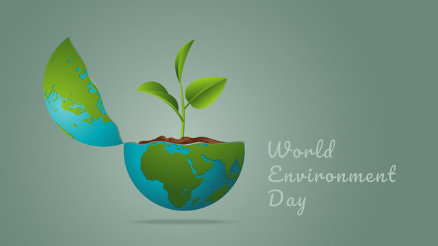 World Environment day concept. Earth Day. Generated image trees growing seedlings in the earth on green background. Vector illustration.