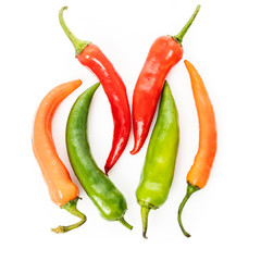 hot chilli peppers isolated on white background