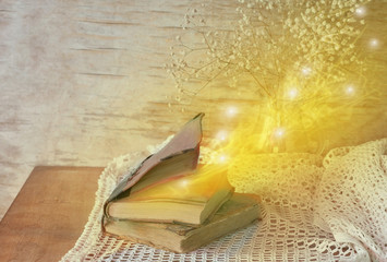 The flow of light from an open book, the concept of the magic power of literature and the thirst for science
