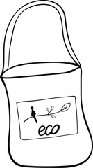 Eco Shopping Bag hand draw on white background. Black line art vector Illustration. No Plastic, Zero waste, Eco Friendly.