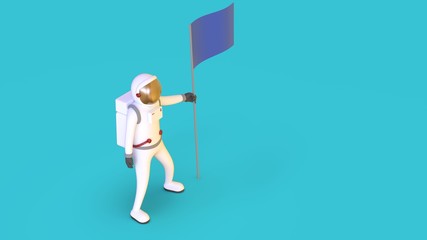 3d render of an astronaut in a spacesuit with a flag