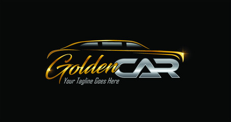A vector Illustration of Golden Car Logo Sign in gold and silver color © Ginatra Design