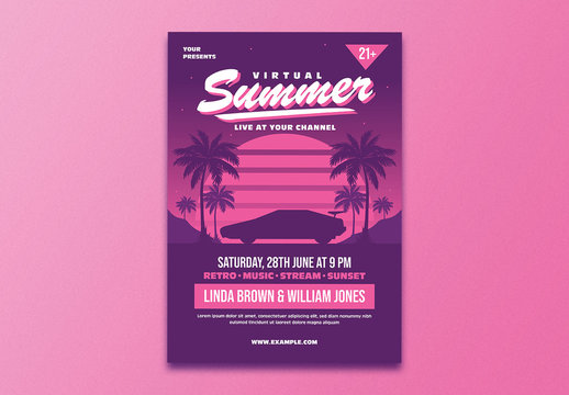 Retro Virtual Summer Event Flyer Layout