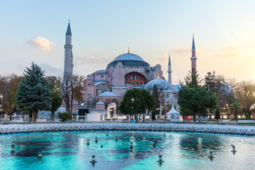 Hagia Sophia and the park fountain, Sultanahmet, Istanbul, Turkey