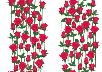 Red roses seamless pattern, background. Colored vector illustration