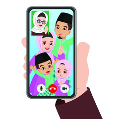 Malay family having video call through the smartphone