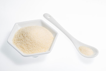 Hydrolyzed collagen in container isolated on white background