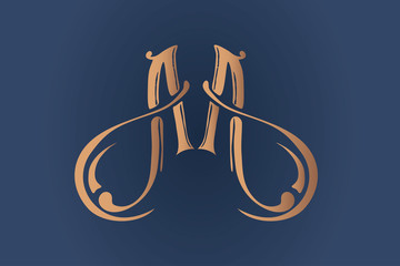 Classic monogram M or AA. Elegant lettering logo with ornaments