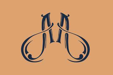 Classic monogram M or AA. Elegant lettering logo with ornaments