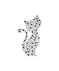 Black simple cat at white background. Vector silhouette of cat drawn with dots. Vector template for laser cutting. 