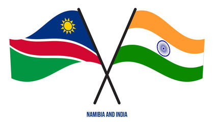 Namibia and India Flags Crossed And Waving Flat Style. Official Proportion. Correct Colors