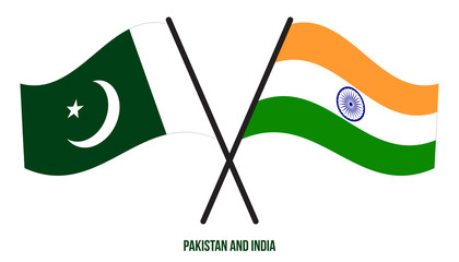 Pakistan and India Flags Crossed And Waving Flat Style. Official Proportion. Correct Colors