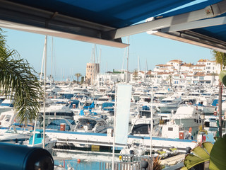 View from restaurant to harbor of Puerto Banus, Marbella