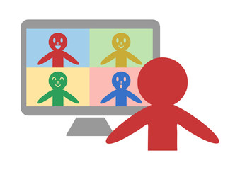 パソコンでビデオ通話をする人のイラスト 