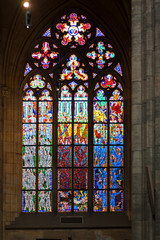 Stained glass windows in St. Vitus Cathedral in Prague