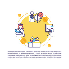 Social support concept icon with text. Help with unemployment. Humanitarian aid for people in need. PPT page vector template. Brochure, magazine, booklet design element with linear illustrations