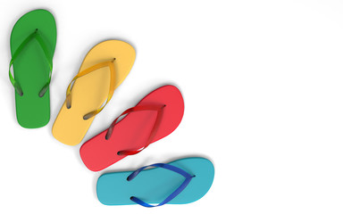 Colorful flip flops isolated on a white background, corner pattern