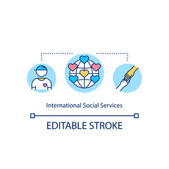 International social services concept icon. Assistance for people in need. Global welfare organization idea thin line illustration. Vector isolated outline RGB color drawing. Editable stroke