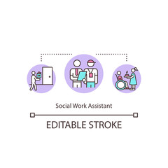 Social worker assistant concept icon. Nurse for elderly people. Job in welfare. Mentor training volunteer idea thin line illustration. Vector isolated outline RGB color drawing. Editable stroke