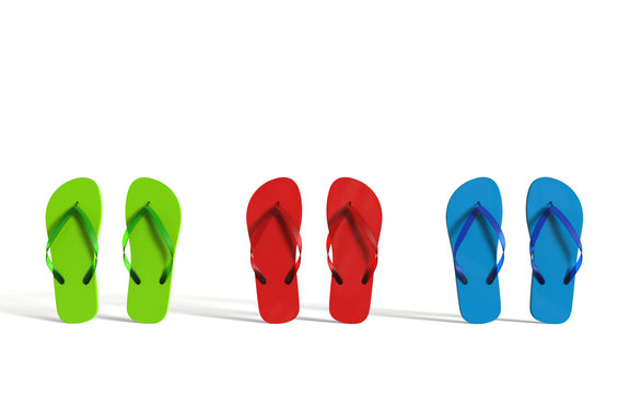 Colorful flip flops on a white background