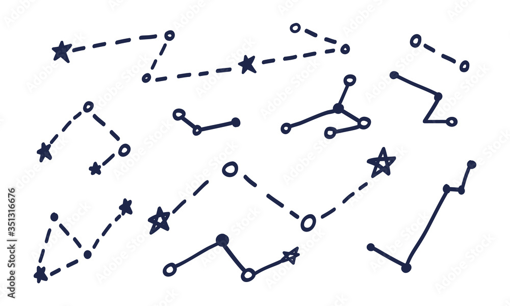Poster a set of constellations made in a doodle style. vector graphics of space themes with constellations 