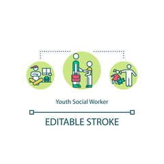 Youth social worker concept icon. Children support organisation. Mental health aid for kids. Help for child idea thin line illustration. Vector isolated outline RGB color drawing. Editable stroke