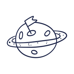 Hand Drawn planet with orbit doodle. Sketch style icon. Decoration element Isolated on white background. Flat design. Vector.