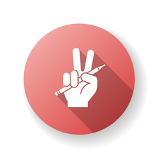 Freedom of press red flat design long shadow glyph icon. Journalism liberty. Mass media independence. Newspaper publication. Hand with pencil. Freedom of speech. Silhouette RGB color illustration