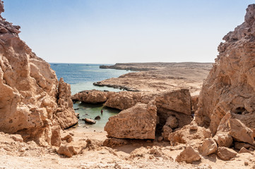 Ras Muhamed, a natural water reserve .Sharm El Sheikh. Photo on a sunny day. Mountains and the sea..Holidays in 2018.