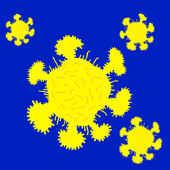 abstract virus yellow bacterium symbol microbe pathogen microorganism taxin molecule medical logo on a blue background