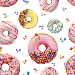 Seamless background with donut on white