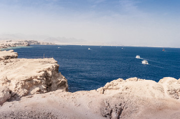 Ras Muhamed, a natural water reserve .Sharm El Sheikh. Photo on a sunny day. Mountains and the sea..Holidays in 2018.
