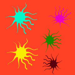 abstract virus bacteria pink and blue and yellow and green colors symbol microbe pathogen microorganism thaksin molecule medical logo on an orange background