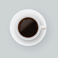 A cup of coffee, top view. Vector isolated  illustration on grey background