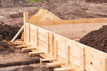 Wooden formwork for new house strip foundation