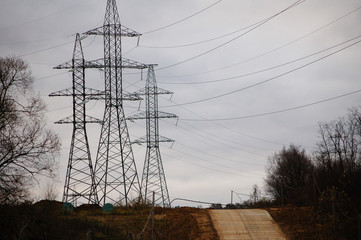 mountain road and high-voltage towers