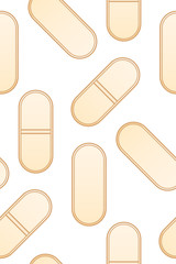 Flat style oval beige pills seamless pattern on white background