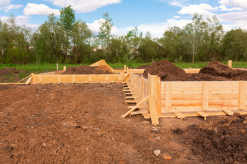 Wooden formwork for new house strip foundation