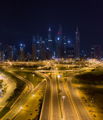 Aerial view of empty streets at night due to the coronavirus pandemic in Dubai, United Arab Emirates