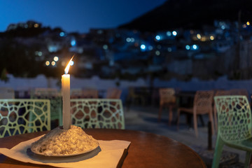 Restaurant with panoramic view and beautiful places of the city of chefchaouen in morocco