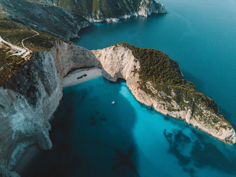 Aerial view of Navagio Beach, (shipwreck) zante greece