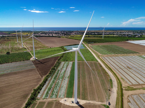 Aerial view of Santa Isabel windfarm, Puerto Rico.