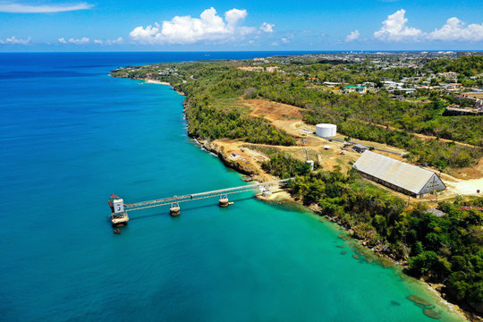 Aerial view of old sugar export dock in Aguadilla, Puerto Rico.